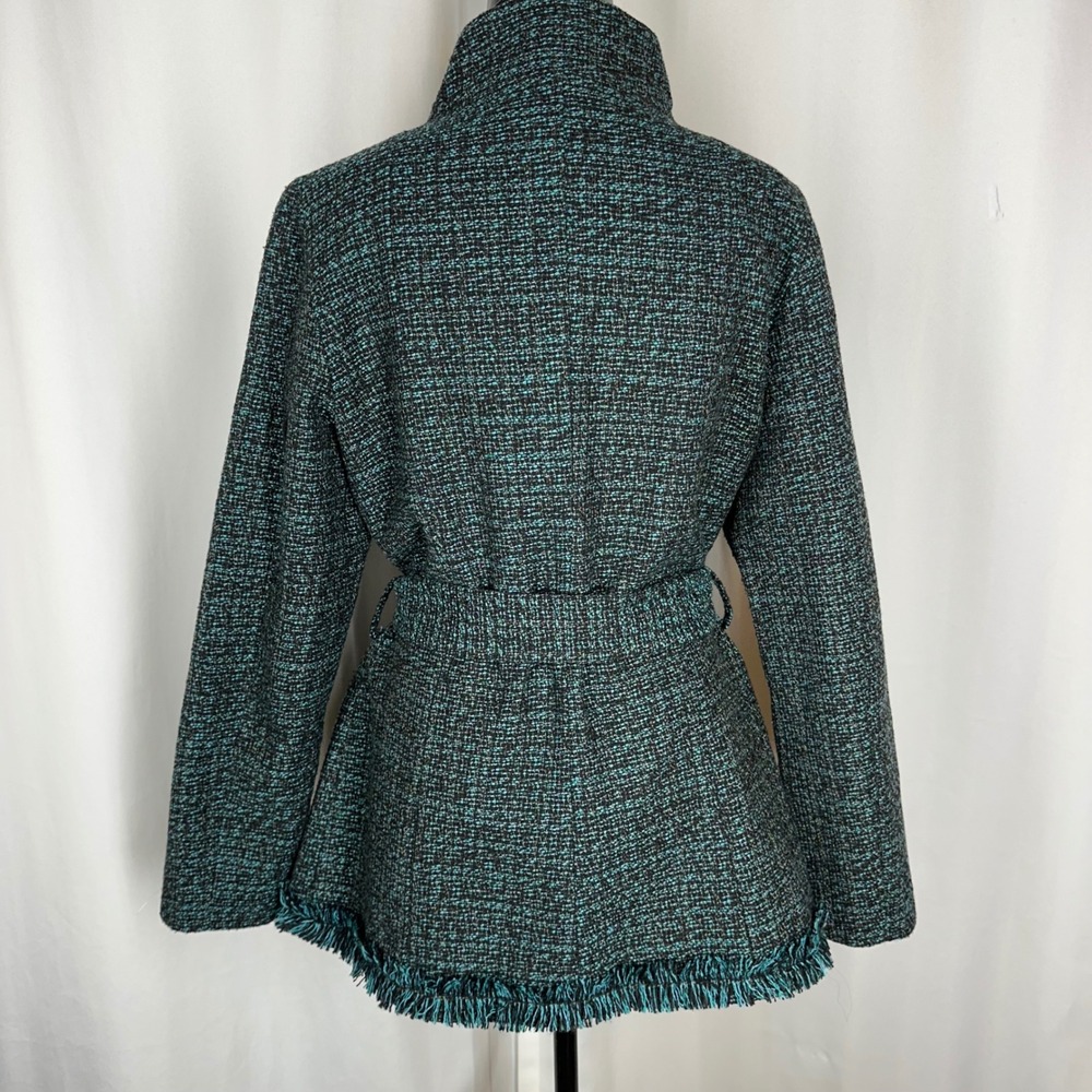 Milena Nicole Collection Teal Black Tweed Belted Jacket Coat Size 10 NWOT - Picture 4 of 15